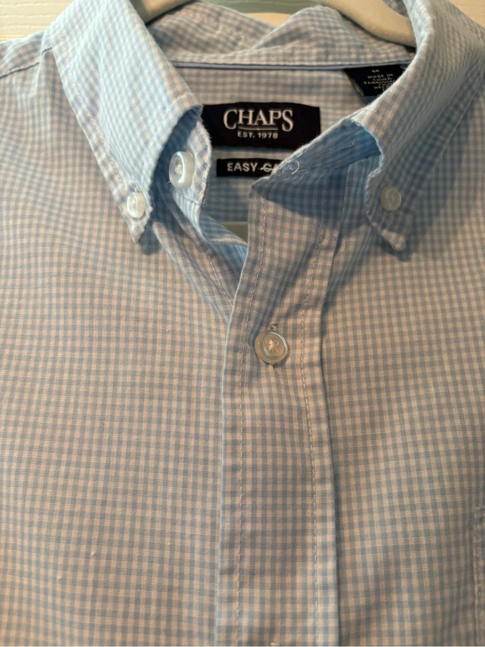 Chaps Light Blue Micro-Gingham Button-Down Shirt M #0026